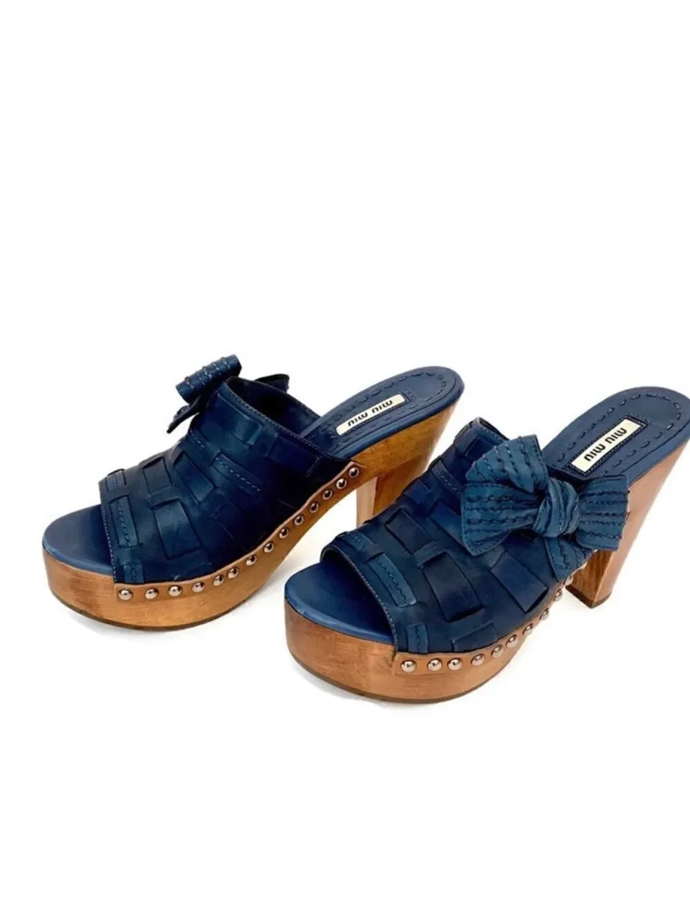 NEW Miu Miu Blue Leather Platform Heels Sz 7.5
